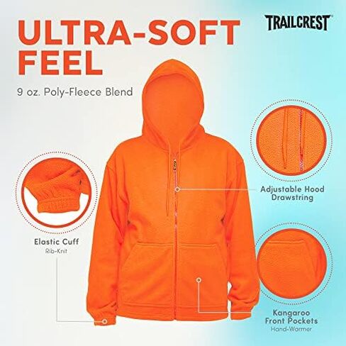 TrailCrest by Treel Chambliss Full Zip Safety Blaze Orange Sweatshirt Hoodie in Kuwait
