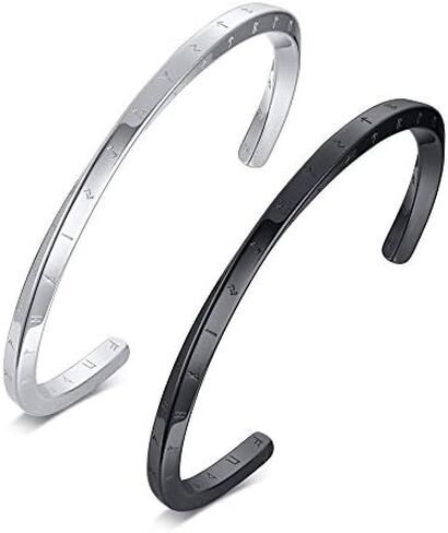 Hisatan 4mm Nordic Elder Futhark Runes Viking Cuff Bracelet,Stainless Steel Twisted Mobius C Shape Bangle,Norse Scandinavian Amulet Talisman Bracelet in Saudi Arabia