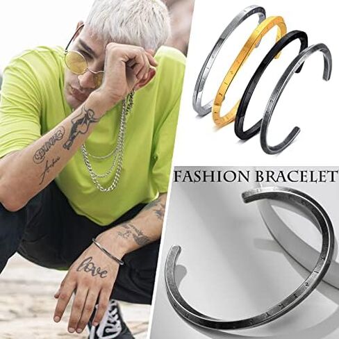 Hisatan 4mm Nordic Elder Futhark Runes Viking Cuff Bracelet,Stainless Steel Twisted Mobius C Shape Bangle,Norse Scandinavian Amulet Talisman Bracelet in Saudi Arabia