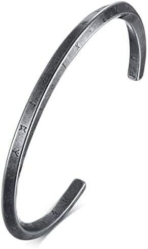Hisatan 4mm Nordic Elder Futhark Runes Viking Cuff Bracelet,Stainless Steel Twisted Mobius C Shape Bangle,Norse Scandinavian Amulet Talisman Bracelet in Saudi Arabia