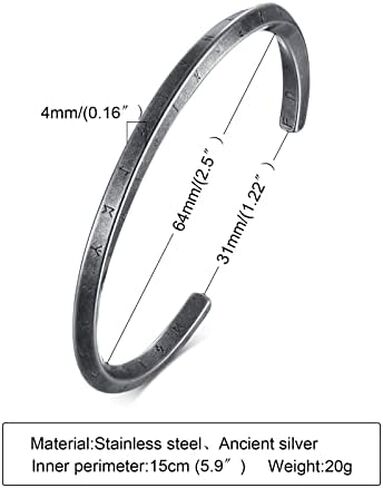 Hisatan 4mm Nordic Elder Futhark Runes Viking Cuff Bracelet,Stainless Steel Twisted Mobius C Shape Bangle,Norse Scandinavian Amulet Talisman Bracelet in Saudi Arabia