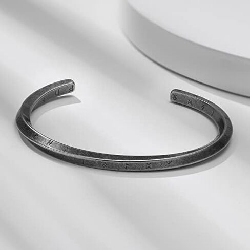 Hisatan 4mm Nordic Elder Futhark Runes Viking Cuff Bracelet,Stainless Steel Twisted Mobius C Shape Bangle,Norse Scandinavian Amulet Talisman Bracelet in Saudi Arabia