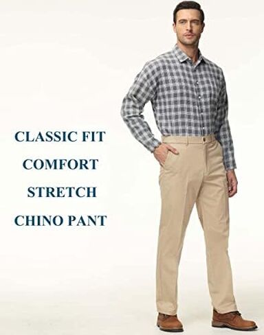 Soojun Men's Classic Fit Casual Stretch Khaki Pant Easy Flex Pants in Saudi Arabia