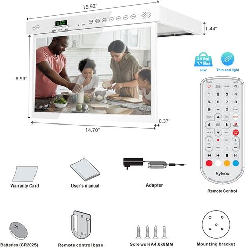 SYLVOX 15.6 inch Smart TV for Kitchen, 1080P RV TV Under Cabinet TV, Smart Android TV Rotated & Folded, Support Google Assistant WiFi Bluetooth, Small TV for Kitchen, Bedroom, RV Camper, Mahogany in Kuwait