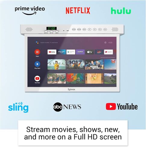SYLVOX 15.6 inch Smart TV for Kitchen, 1080P RV TV Under Cabinet TV, Smart Android TV Rotated & Folded, Support Google Assistant WiFi Bluetooth, Small TV for Kitchen, Bedroom, RV Camper, Mahogany in Kuwait