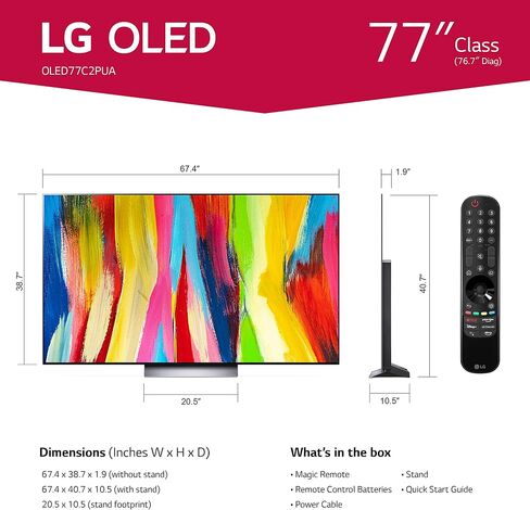 تلفزيون LG 42 بوصة فئة OLED evo C2 Series Alexa مدمج 4K ذكي، معدل تحديث 120 هرتز، 4K مدعوم بالذكاء الاصطناعي، Dolby Vision IQ وDolby Atmos، WiSA Ready، Cloud Gaming (OLED42C2PUA، 2022) (متجدد) in Kuwait
