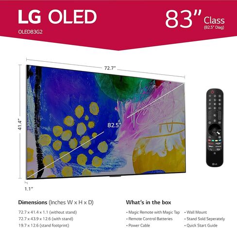 LG 83-Inch Class OLED evo Gallery Edition G2 Series Alexa Built-in 4K Smart TV, 120Hz Refresh Rate, AI-Powered, Dolby Vision IQ and Dolby Atmos, WiSA Ready, Cloud Gaming (OLED83G2PUA, 2022) (Renewed) in Kuwait