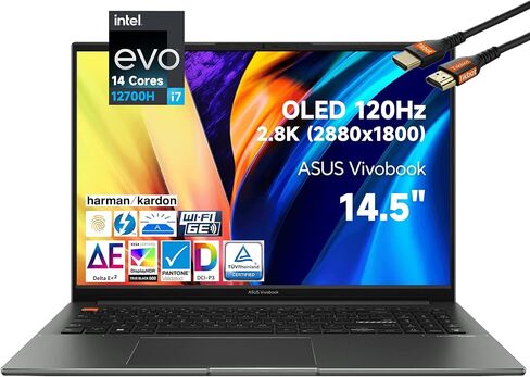 Asus 2022 Latest Vivobook S 14X 14.5 OLED 2.8K 120Hz Laptop, 14 Cores Intel Evo 12th Gen i7-12700H, 100% DCI-P3 Pantone 600nits 16:10, Wi-Fi 6E, Backlit KB, Thunderbolt 4 (12GB RAM in Kuwait
