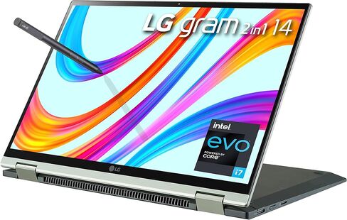 LG gram (2022) 14T90Q كمبيوتر لوحي 2 في 1، شاشة 14 بوصة (1920 × 1200) IPS، معالج Intel Evo الجيل الثاني عشر i7 1260P، 16 جيجابايت LPDDR5، 1 تيرابايت NVMe SSD، كاميرا ويب FHD، WiFi 6E، Thunderbolt 4، Windows 11 ، أسود in Saudi Arabia