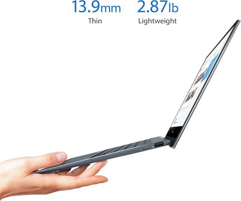 اسس لابتوب زين بوك فليب 13 UX363EA OLED005W، شاشة لمس i5 1135G7 8GB 512GB SSD، ويندوز 11 هوم، شاشة 13.3 انش FHD 1920X1080 16:9 OLED وكاميرا ويب HD، كيبورد انجليزي عربي باضاءة خلفية، رمادي in Kuwait