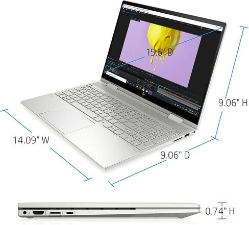 كمبيوتر محمول HP Envy مقاس 15.6 بوصة عالي الدقة 2 في 1 يعمل باللمس x360، ومعالج Intel Core i5-1135G7، وذاكرة DDR4 سعة 8 جيجابايت، ومحرك أقراص SSD سعة 512 جيجابايت، و802.11ac، وبلوتوث 5، وHDMI، ونظام التشغيل Windows 10، مع ملحقات Valinor in Kuwait