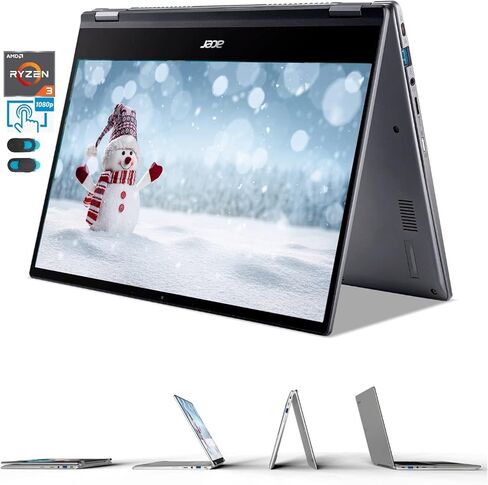 جهاز كمبيوتر محمول Acer 2022 Chromebook Spin 514 2 في 1 قابل للتحويل، شاشة لمس 14 بوصة FHD، معالج AMD Ryzen 3 3250C، ذاكرة وصول عشوائي 4 جيجابايت، 64 جيجابايت eMMC، USB-C، عمر بطارية طويل 10+، لوحة مفاتيح بإضاءة خلفية، نظام تشغيل Chrome، ملحق YSC in Saudi Arabia