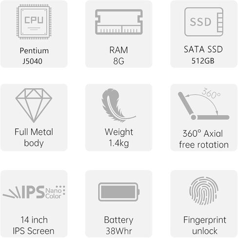 كمبيوتر محمول KUU FLEXONE 2 في 1، ذاكرة وصول عشوائي DDR4 سعة 8 جيجابايت ومحرك أقراص SSD سعة 512 جيجابايت، وشاشة لمس IPS مقاس 14 بوصة، ومعالج Pentium J5040، ونظام التشغيل Windows 11 Pro، وقارئ بصمات الأصابع، وبلوتوث 5.1، وهيكل معدني بالكامل in Kuwait