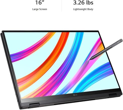 كمبيوتر محمول LG gram 16 بوصة 2 في 1 خفيف الوزن للغاية، QHD IPS (2560 × 1600) شاشة لمس 16:10، عمر بطارية 21 ساعة، Intel Evo Core i7-1165G7، Wi-Fi6، Thunderbolt4، قلم ستايلس، ويندوز 11 ( ذاكرة الوصول العشوائي (RAM) سعة 16 جيجابايت | محرك أقراص PCIe SSD سعة in Kuwait