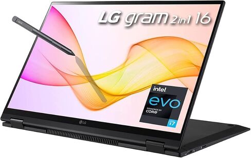 كمبيوتر محمول LG gram خفيف للغاية، 16 بوصة WQXGA (2560 x 1600) IPS 16:10 شاشة لمس 2 في 1، Evo i7-1165G7، عمر بطارية 21 ساعة، قلم ستايلس، واي فاي 6، Thunderbolt 4، بصمة الإصبع، كاميرا ويب (16 جيجابايت رام) | ٥١٢ جيجا بايت PCIe SSD) in Kuwait