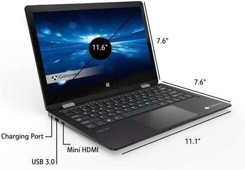 أحدث كمبيوتر محمول قابل للتحويل بشاشة لمس 11.6 بوصة HD 2 في 1 باللون الأسود Intel N4020 وذاكرة وصول عشوائي 4 جيجابايت وذاكرة وصول عشوائي 64 جيجابايت SSD وكاميرا ويب Mini-HDMI Hugo Tech Mart Windows 10 S in Kuwait