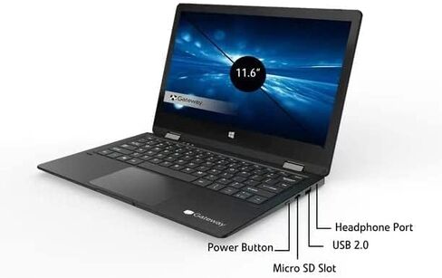 أحدث كمبيوتر محمول قابل للتحويل بشاشة لمس 11.6 بوصة HD 2 في 1 باللون الأسود Intel N4020 وذاكرة وصول عشوائي 4 جيجابايت وذاكرة وصول عشوائي 64 جيجابايت SSD وكاميرا ويب Mini-HDMI Hugo Tech Mart Windows 10 S in Kuwait