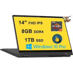 لاب توب لينوفو فليكس 5 2 في 1، شاشة لمس 14 بوصة FHD IPS، AMD 8-Core Ryzen 7 4700U (Beats i7-10510U) 8 جيجا DDR4 1 تيرابايت SSD، لوحة مفاتيح بإضاءة خلفية لبصمة الإصبع، USB-C، HDMI Win10Pro، رمادي + كابل HDMI