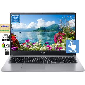 جهاز كمبيوتر محمول Acer 2023 Flagship Chromebook مقاس 15.6 بوصة FHD 1080p IPS يعمل باللمس، Intel Celeron N4000 (حتى 2.6 جيجا هرتز)، ذاكرة الوصول العشوائي 4 جيجا، 32 جيجا eMMC، كاميرا ويب عالية الدقة، جيجابت واي فاي، بطارية 12+ ساعة، نظام تشغيل Chrome، مع  in Saudi Arabia