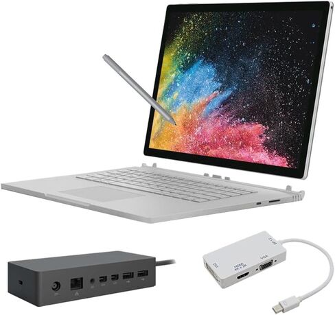 حزمة الكمبيوتر المحمول Microsoft Surface Book 2 مقاس 15 بوصة وسعة 1 تيرابايت i7 2 في 1 (ذاكرة وصول عشوائي سعة 16 جيجابايت وشاشة لمس قابلة للفصل ونظام التشغيل Windows 10 Pro) 2017 in Saudi Arabia