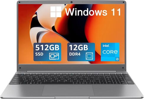 BiTECOOL 15.6-inch Windows 11 Laptop, Intel Core i3-5005U and 12GB RAM, 512GB SSD, FHD IPS Display Laptop Computer with 2.4G/5G Dual Band WiFi, Bluetooth 5.0, RJ45, Type C, Webcam, Long Battery Life in Kuwait