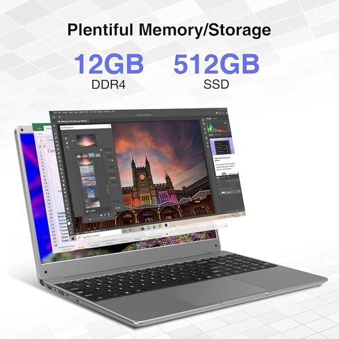 BiTECOOL 15.6-inch Windows 11 Laptop, Intel Core i3-5005U and 12GB RAM, 512GB SSD, FHD IPS Display Laptop Computer with 2.4G/5G Dual Band WiFi, Bluetooth 5.0, RJ45, Type C, Webcam, Long Battery Life in Kuwait