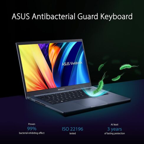 ASUS VivoBook 14 Slim Laptop, 14"  FHD Display, Intel Core i3-1215U CPU, Intel UHD Graphics, 4GB DDR4 RAM, 128GB SSD, Fingerprint Sensor, Windows 11 Home, Quiet Blue, F1402ZA-AB31 in Saudi Arabia