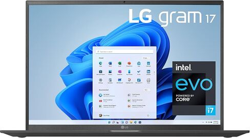 LG لابتوب جرام 17Z95P خفيف الوزن للغاية IPS (2560×1600)، انتل ايفو الجيل 11 كور i7، 16GB RAM، 1TB SSD، ويندوز 11 هوم، بطارية 80 واط في الساعة، اليكسا مدمجة، 2X USB-C، HDMI، USB-A - اسود in Kuwait