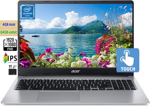 جهاز كمبيوتر محمول Acer 2023 Flagship Chromebook مقاس 15.6 بوصة FHD 1080p IPS يعمل باللمس، Intel Celeron N4000 (حتى 2.6 جيجا هرتز)، ذاكرة الوصول العشوائي 4 جيجا، 32 جيجا eMMC، كاميرا ويب عالية الدقة، جيجابت واي فاي، بطارية 12+ ساعة، نظام تشغيل Chrome، مع  in Saudi Arabia