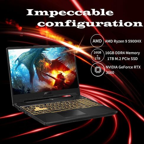 ASUS 2023 TUF A15 كمبيوتر محمول للألعاب مقاس 15.6 بوصة 144 هرتز FHD، AMD Ryzen 9 5900HX، ذاكرة الوصول العشوائي 16 جيجابايت، 1 تيرابايت PCIe SSD، لوحة مفاتيح بإضاءة خلفية، GeForce RTX 3060، كاميرا عالية الدقة 720 بكسل، Win 11 Pro، Eclipse Gray، بطاقة USB S in Kuwait