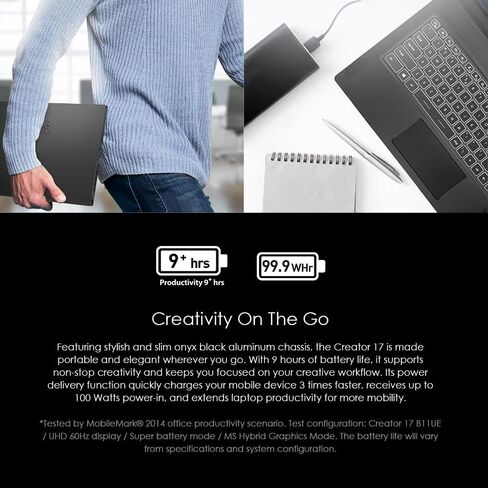 كمبيوتر محمول MSI Creator 17 الاحترافي: شاشة 17.3 بوصة 4K UHD HDR 1000 Mini LED، Intel Core i7-10875H، GeForce RTX 2070 SUPER، ذاكرة وصول عشوائي 32 جيجابايت، 1 تيرابايت NVMe SSD، Thunderbolt 3، 100% Adobe RGB، Win10 PRO (ASFS-254) in Saudi Arabia