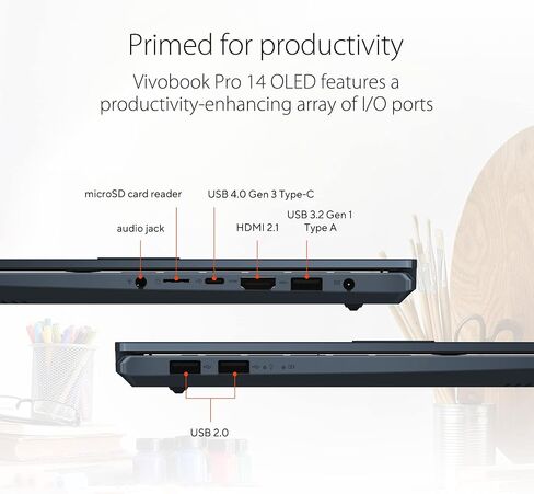 كمبيوتر محمول ASUS VivoBook Pro 14 OLED رفيع، شاشة 14 بوصة WQXGA+ 16:10 OLED، وحدة المعالجة المركزية AMD Ryzen 7 5800H، NVIDIA GeForce RTX 3050، ذاكرة الوصول العشوائي 16 جيجابايت، 1 تيرابايت SSD، Windows 11 Pro، أزرق هادئ، M3401QC-EB74 in Saudi Arabia