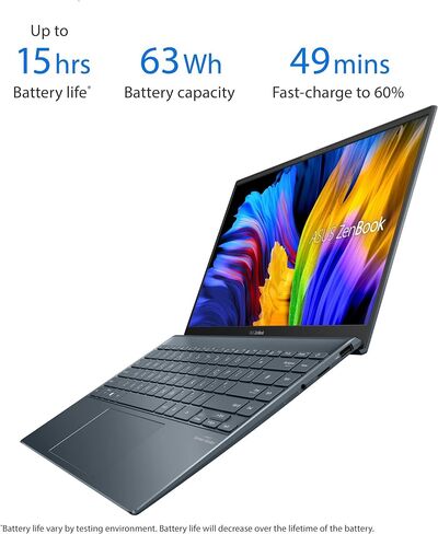 ASUS ZenBook 14 Ultra-Slim Laptop 14" FHD Display, AMD Ryzen 5 5600H CPU, Radeon Vega 7 Graphics, 8GB RAM, 512GB PCIe SSD, NumberPad, Windows 10 Home, Pine Grey, UM425QA-ES51 in Saudi Arabia
