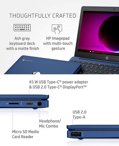 HP لابتوب كروم بوك 11 انش - عمر بطارية يصل الى 15 ساعة - ميديا تيك - MT8183 - ذاكرة رام 4 جيجا - ذاكرة اي ام ام سي 32 جيجا - شاشة HD 11.6 انش - مع نظام تشغيل كروم - (11a-na0021nr، موديل 2020، ابيض in Kuwait