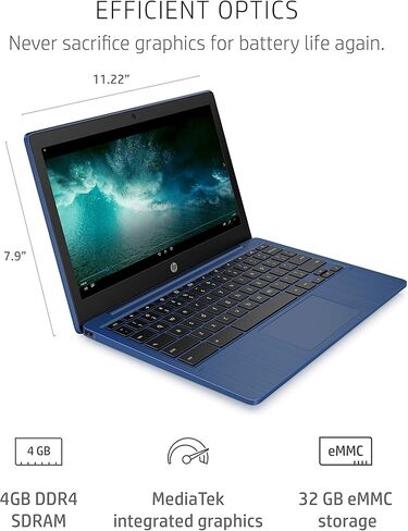 HP لابتوب كروم بوك 11 انش - عمر بطارية يصل الى 15 ساعة - ميديا تيك - MT8183 - ذاكرة رام 4 جيجا - ذاكرة اي ام ام سي 32 جيجا - شاشة HD 11.6 انش - مع نظام تشغيل كروم - (11a-na0021nr، موديل 2020، ابيض in Kuwait