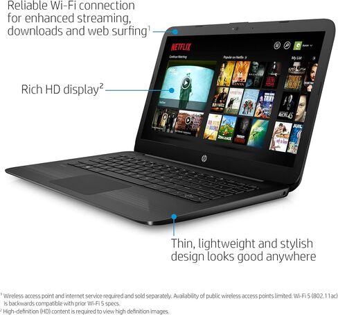 HP Stream 14-Inch Laptop, Intel Celeron N4000, 4 GB RAM, 64 GB eMMC, Windows 10 Home in S Mode (14-cb159nr, Jet Black) in Saudi Arabia