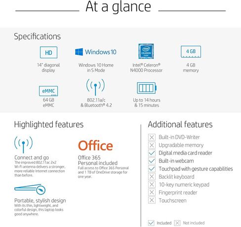 HP Stream 14-Inch Laptop, Intel Celeron N4000, 4 GB RAM, 64 GB eMMC, Windows 10 Home in S Mode (14-cb159nr, Jet Black) in Saudi Arabia