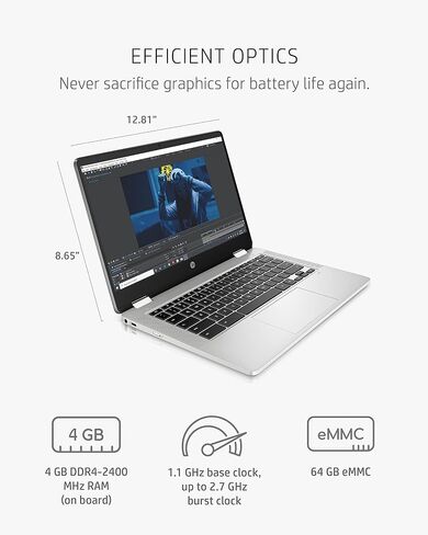 كمبيوتر محمول HP Chromebook x360 14a 2 في 1، معالج Intel Pentium Silver N5000، ذاكرة الوصول العشوائي 4 جيجابايت، 64 جيجابايت eMMC، شاشة HD 14 بوصة، نظام تشغيل Chrome مع كاميرا ويب وميكروفونات مزدوجة، العمل، اللعب، عمر بطارية طويل (14a-ca0022nr، 2021) in Kuwait