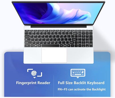 KUU Yepbook 15.6 بوصة كمبيوتر محمول 16 جيجابايت DDR4 RAM 512 جيجابايت SSD، معالج 11th Celeron N5095 مع أجهزة الكمبيوتر المحمولة Windows 11، شاشة FHD 1920x1080، لوحة مفاتيح بإضاءة خلفية، بلوتوث 4.2، كمبيوتر محمول يفتح ببصمة الإصبع in Kuwait