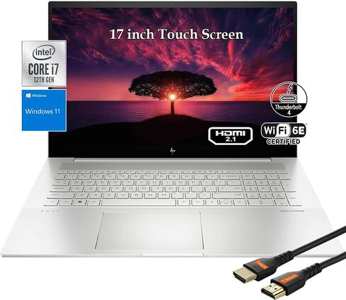 كمبيوتر محمول HP Envy الجيل الثاني عشر Intel i7-1255U 10Core، شاشة لمس 17 بوصة Full HD IPS 300Nits 100% sRGB، لوحة مفاتيح بإضاءة خلفية، Thunderbolt 4 Type-C، Wi-Fi 6E، Windows 11، كابل HDMI (ذاكرة الوصول العشوائي 64 جيجابايت | 1 تيرابايت PCIe SSD) in Saudi Arabia