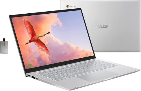 ASUS 2022 14" FHD Chromebook Laptop, Intel Core M3-8100Y Processor, 8GB RAM, 64GB eMMC Flash Memory, Intel HD Graphics, HD Webcam, Chrome OS, Silver, 128GB Snowbell USB Card in Saudi Arabia