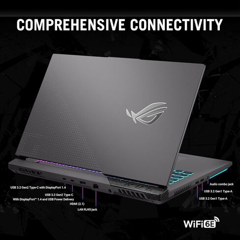 اسس لابتوب العاب روج ستريكس G17 (2023) بشاشة 17.3 انش QHD 240Hz وبطاقة عرض مرئي جيفورس RTX 4070 ومعالج AMD رايزن 9 7945HX، 16GB DDR5، 1TB PCIe SSD، واي فاي 6E، ويندوز 11، G713PI-DS94 in Saudi Arabia