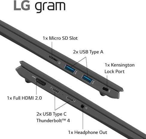 LG Gram (2022) 17Z90Q Ultra Lightweight Laptop, 17" (2560 x 1600) IPS Display, Intel Evo 12th Gen i5 1240P Processor, 16GB LPDDR5, 512GB NVMe SSD, FHD Webcam, WiFi 6E, Thunderbolt 4, Windows 11, Gray in Saudi Arabia