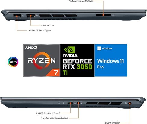 ASUS ZenBook Pro 15 15.6 بوصة شاشة لمس OLED رفيعة كمبيوتر محمول 8 النواة AMD Ryzen 7 5800H NVIDIA GeForce RTX 3050 Ti GPU Backlit KB 133% sRGB 100% DCI-P3 Windows 11 Pro W/HDMI (ذاكرة الوصول العشوائي 16 جيجابايت | 1 تيرابايت SSD) in Saudi Arabia