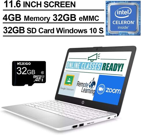 كمبيوتر محمول HP 2021 Stream مقاس 11.6 بوصة مزود بكاميرا ويب، وIntel Celeron N4000 حتى 2.6 جيجا هرتز، وذاكرة وصول عشوائي 4 جيجا بايت، وذاكرة eMMC سعة 32 جيجا بايت، وبلوتوث، ومنفذ HDMI، ومنفذ USB من النوع C، ونظام Win 10 S، باللون الأبيض + حزمة بطاقة Micro in Saudi Arabia