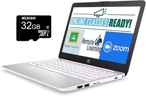 كمبيوتر محمول HP 2021 Stream مقاس 11.6 بوصة مزود بكاميرا ويب، وIntel Celeron N4000 حتى 2.6 جيجا هرتز، وذاكرة وصول عشوائي 4 جيجا بايت، وذاكرة eMMC سعة 32 جيجا بايت، وبلوتوث، ومنفذ HDMI، ومنفذ USB من النوع C، ونظام Win 10 S، باللون الأبيض + حزمة بطاقة Micro in Saudi Arabia