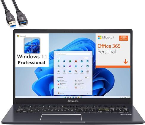 كمبيوتر محمول ASUS L510 مقاس 15.6 بوصة FHD فائق النحافة للأعمال، معالج Intel Celeron N4020، ذاكرة الوصول العشوائي DDR4 سعة 4 جيجابايت، eMMC سعة 64 جيجابايت، 802.11AC WiFi، بلوتوث، مكتب 365 لمدة عام، Windows 11 Pro S، كابل تمديد BROAG in Kuwait