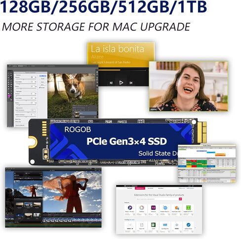 محرك الأقراص الصلبة الداخلي ROGOB 512GB PCIe SSD Gen3*4 NGFF، ترقية السرعة ومحرك التخزين لأجهزة Mac 2013-17، MacBook، Mac Pro، Air، Mini، iMac in Kuwait