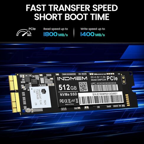INDMEM PCIe NVMe Gen3x4 SSD 1TB 3D TLC NAND Flash Hard Drive SSD Replacement for Macbook Air 2013-2017, Macbook Pro Retina 2013-2015, iMac 2013-2017, Mac Pro 2013, Mac Mini 2014 (1TB) in Saudi Arabia