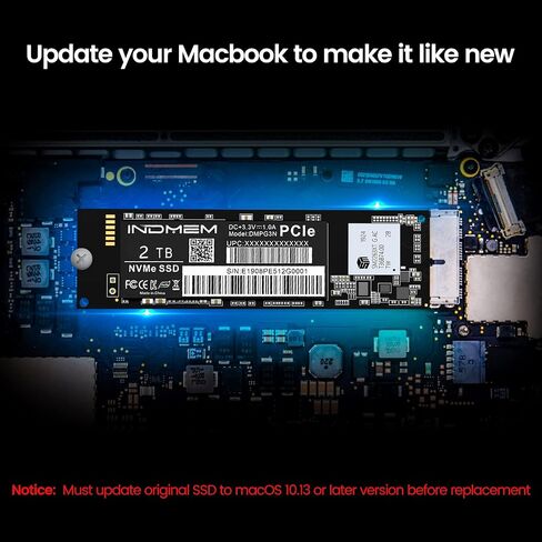 INDMEM PCIe NVMe Gen3x4 SSD 1TB 3D TLC NAND Flash Hard Drive SSD Replacement for Macbook Air 2013-2017, Macbook Pro Retina 2013-2015, iMac 2013-2017, Mac Pro 2013, Mac Mini 2014 (1TB) in Saudi Arabia